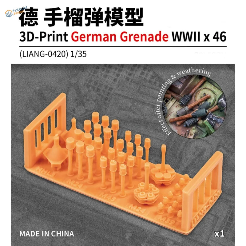 1/35 scale models of WWII German grenades, detailed 3D-printed replicas