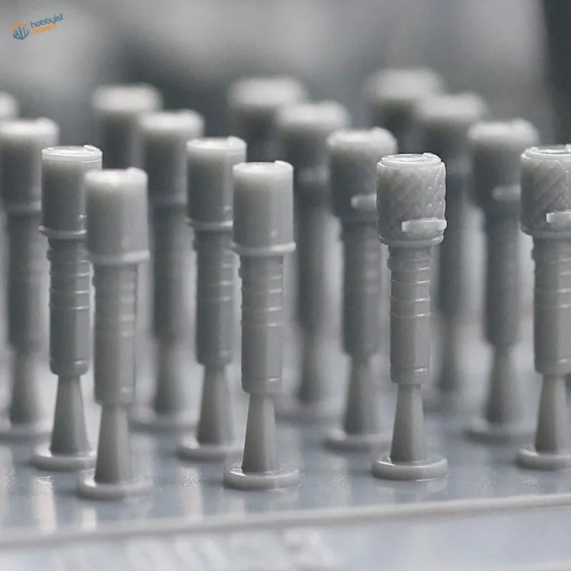 Gray 1/35 scale Red Army grenades models with knurled plastic anchors