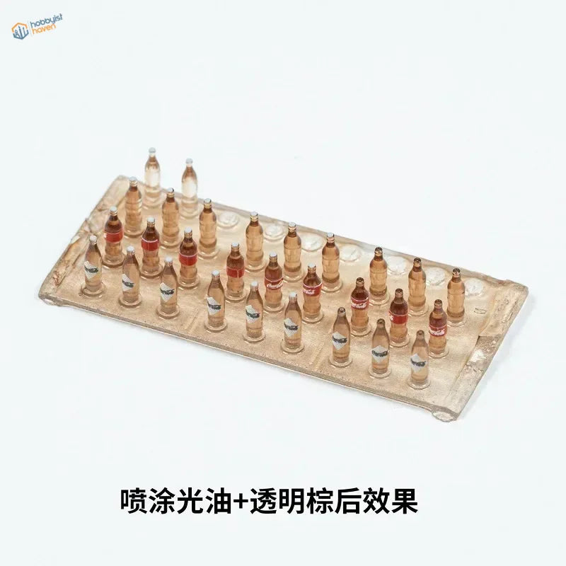 1/35 scale Coke bottles in translucent amber blister pack, chessboard pattern