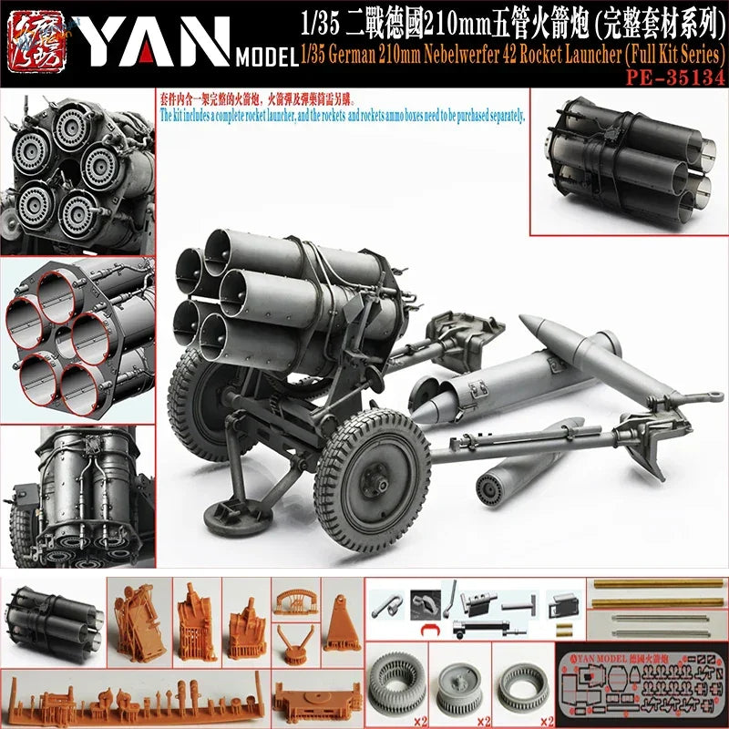 1/35 scale German 210mm Nebelwerfer 42 rocket launcher model in gray tan plastic