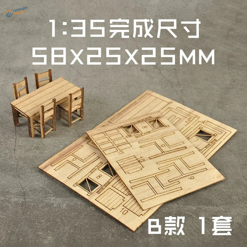 1:35 scale miniature table and chairs sets with laser-cut plywood