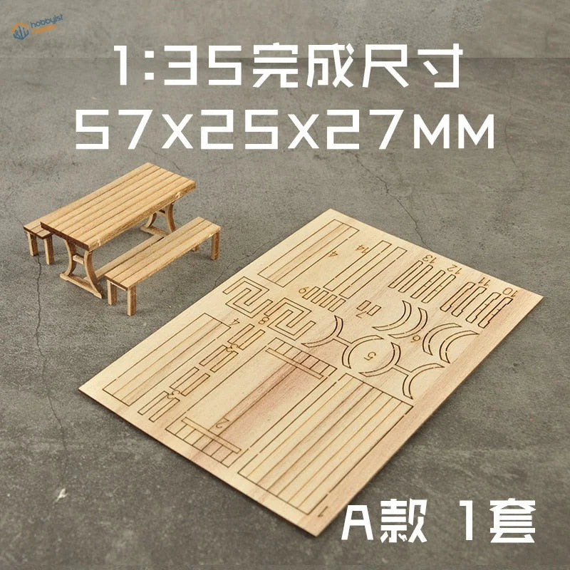 1:35 light wood miniature table and chairs sets laser-cut sheet