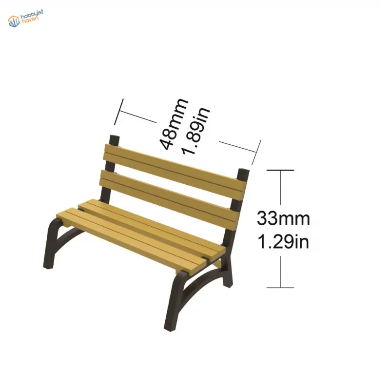 1/35 compact street diorama base bench with light brown slats, black metal legs