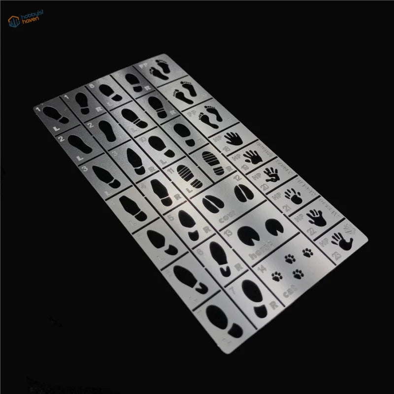 1/35 scale stencil with tiny details foot hand paw print grid