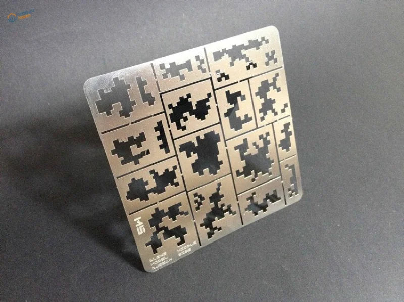 Silver puzzle board with black dragon stencils for 1/35 modern AFV digital camo