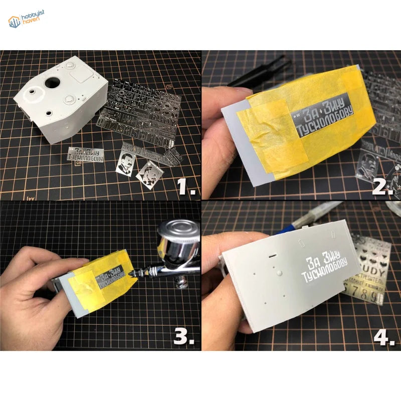White plastic 1/35 stencil part for Red Army AFVs with Cyrillic text