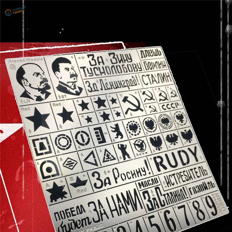 1/35 stencil for Red Army AFVs with silver metal sheet and black cutouts