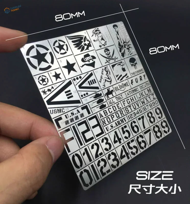 1/35 stencil for WW2/modern US AFVs: silver plate with black military insignias