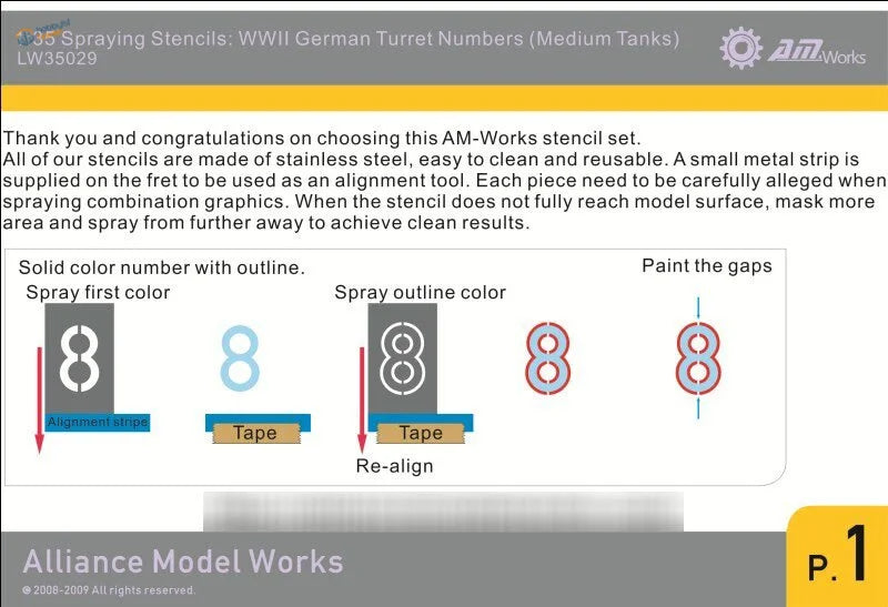 1/35 WWII German armor numbers stencil set with alignment strips