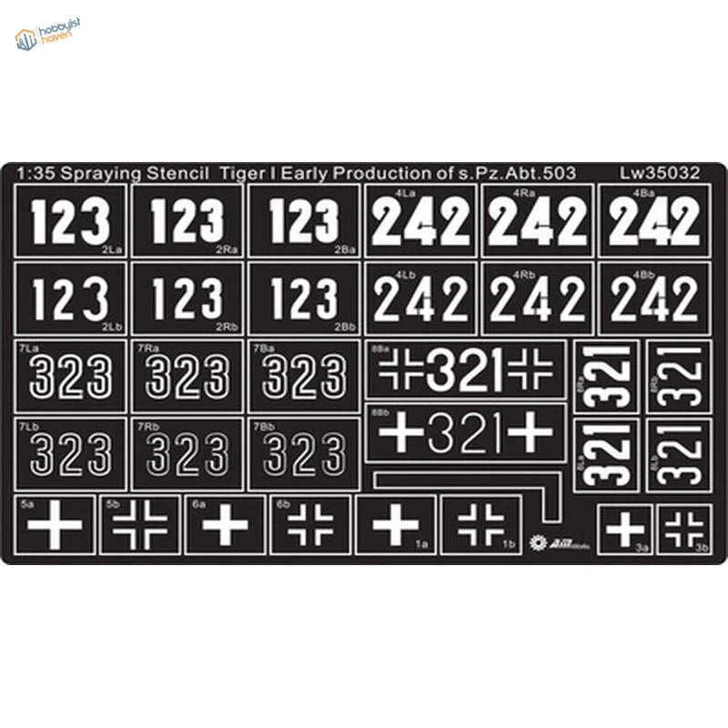 1:35 black stencil for Tiger I Pz.Abt.503 with white decals, precision hobby tools