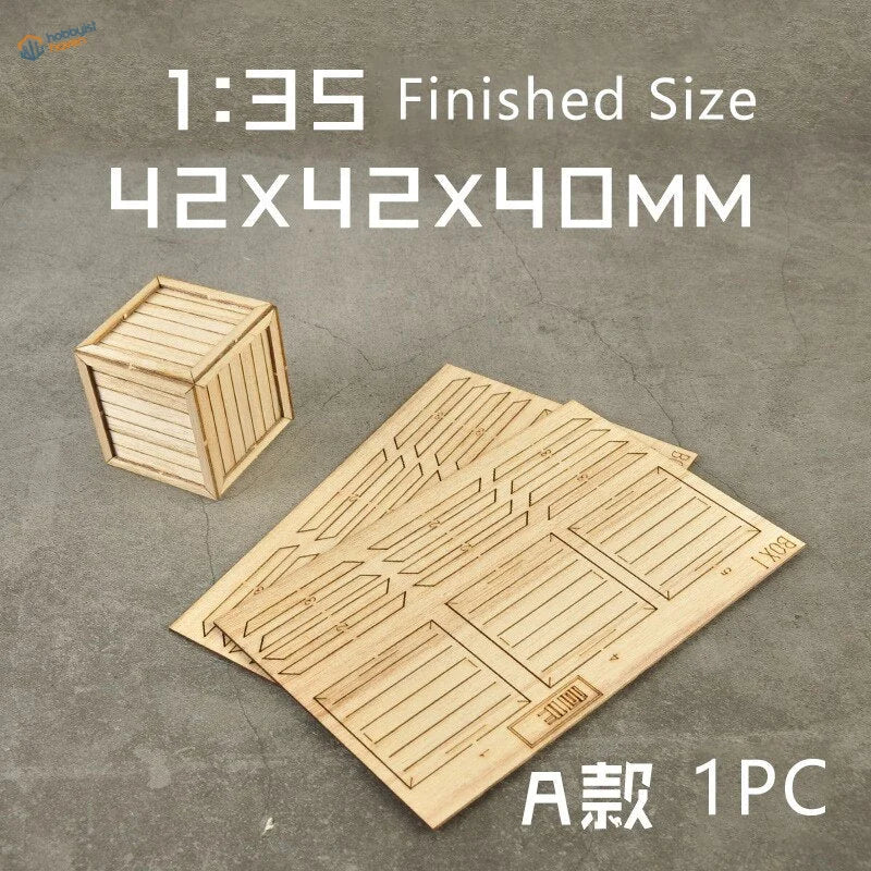1/35 scale wooden crates model kit sheets with laser-cut patterns