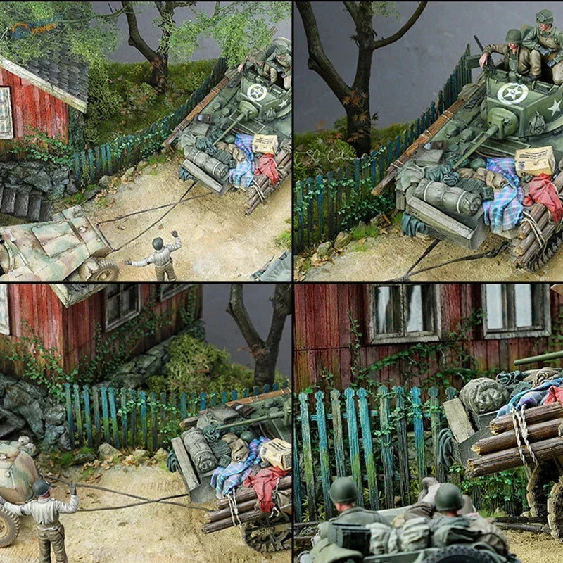 1/35 wooden fences with olive-drab tank and white star insignia
