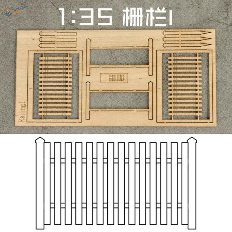 1:35 scale wooden fences kit with laser-cut slats for scale modeling