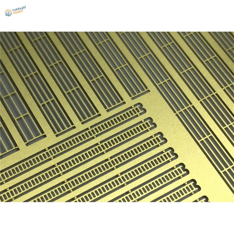 Golden metal universal three-section handrail grilles with precise cutouts