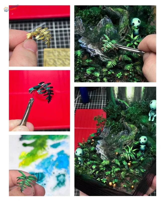 Hand-painted North American globefern metal miniature fern leaf in green enamel