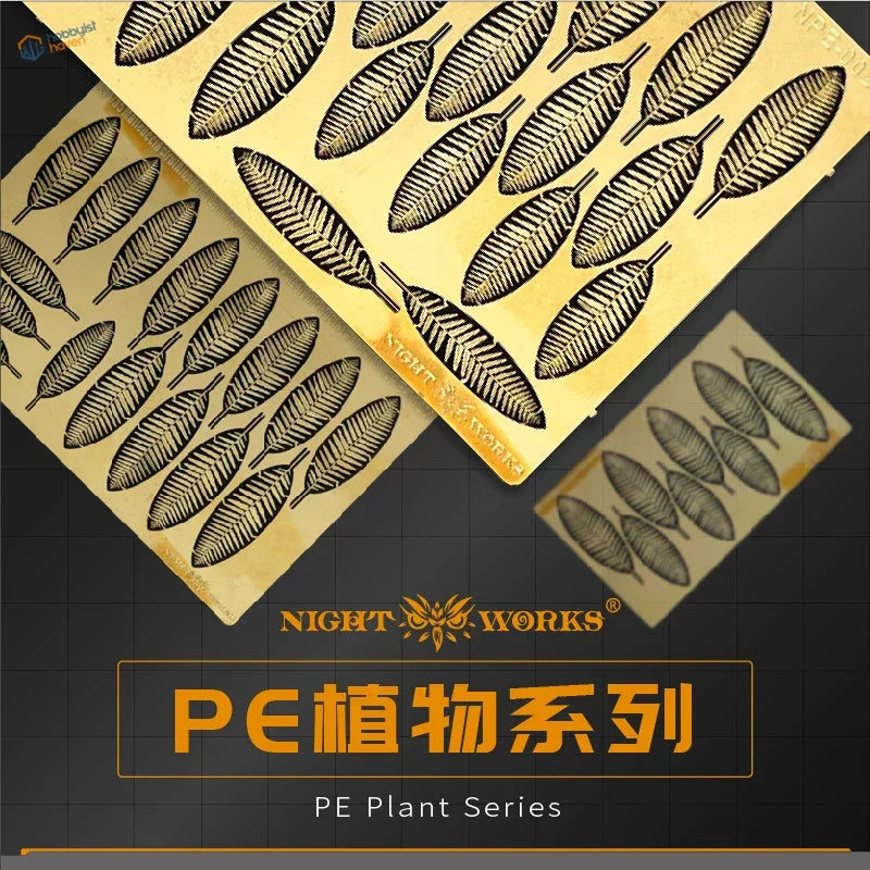Gold ostrich fern PE plant decals with black leaf designs for scale modeling
