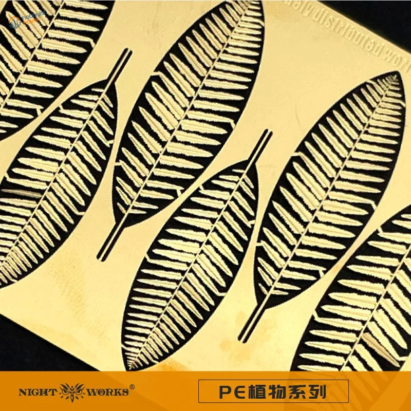 Black ostrich fern leaf decals on pale yellow background for 1/48 1/35 1/24 PE scale modeling tools