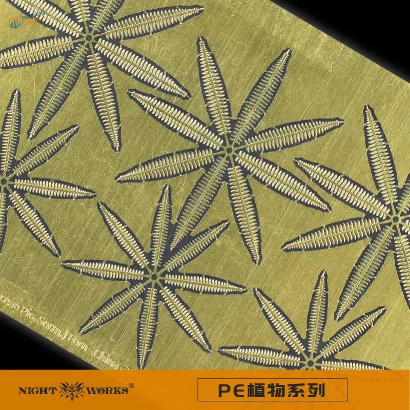 Gold tropical plant PE sheet with embossed ferns for scale modeling tools