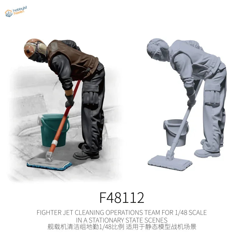 1/48 scale flight deck crew figure in brown uniform with orange helmet and gray resin model