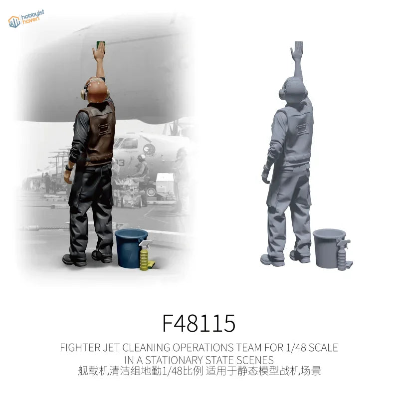 1/48 scale 3D-printed flight deck crew cleaning fighter jet figure set