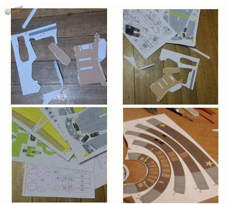1/48 Eagle Lunar Module DIY paper model kit cut-out templates in beige, gray, green, yellow, brown