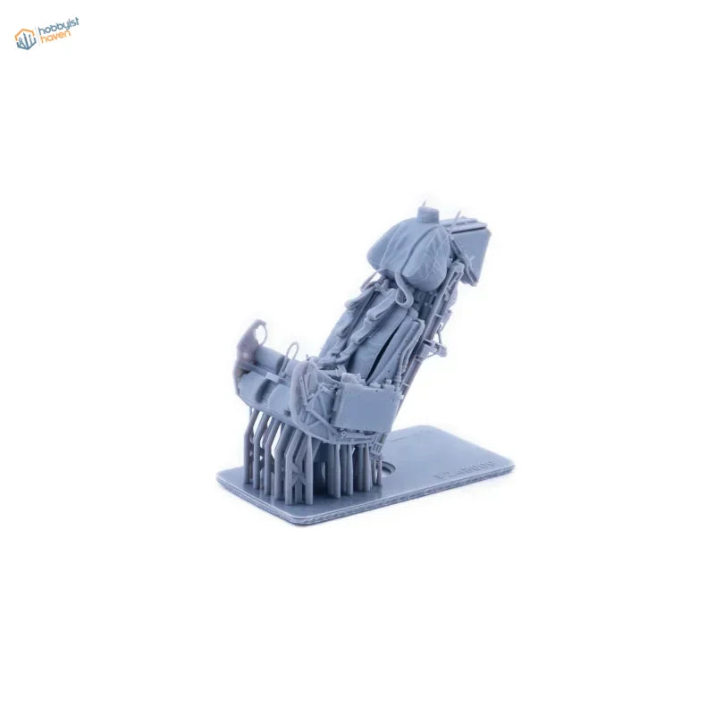 Gray F35 3D printed ejection seat model with harness and canopy