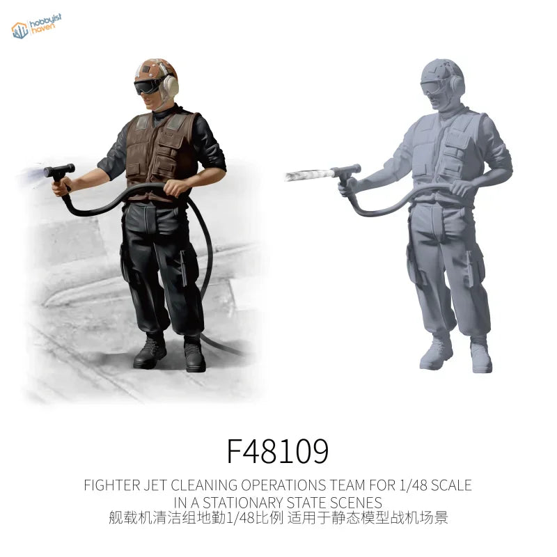 1/48 flight deck cleaning crew figure in tactical gear with helmet and hose