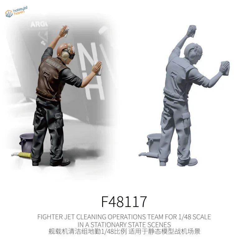 1/48 scale flight deck cleaning crew figure in detailed uniform and gear