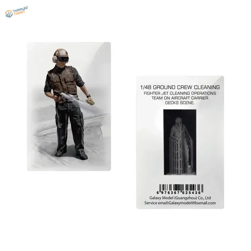 1/48 scale flight deck cleaning crew model with tactical gear and jet nozzle