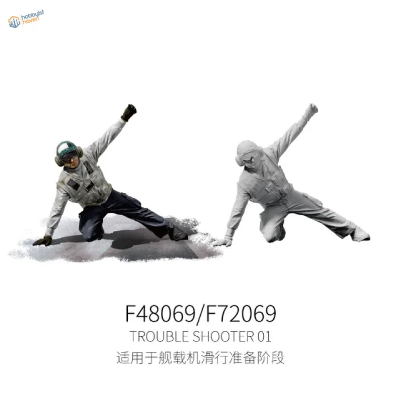 1/48 gray plastic flight deck crew troubleshooter in dynamic pose, set 2