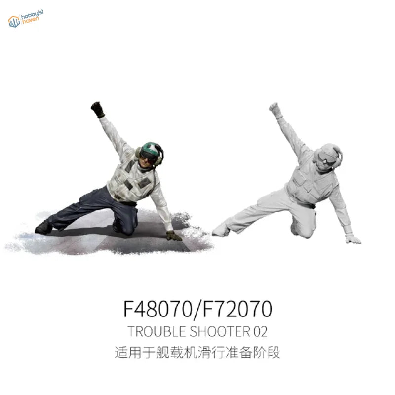 1/48 gray white fighter pilot flight deck crew model in dynamic pose