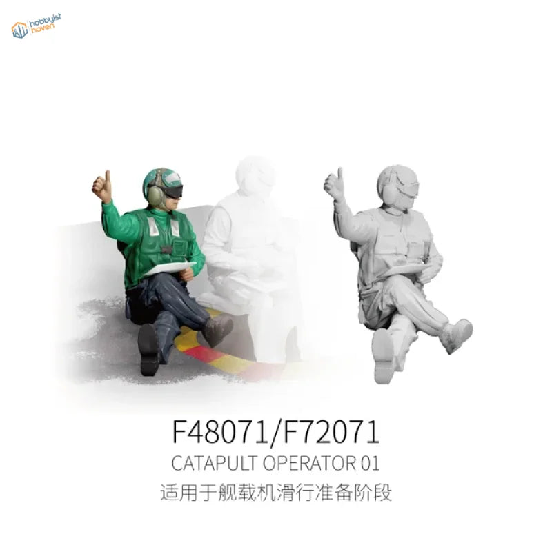 1/48 flight deck crew set 2 green flight suit helmeted catapult operator figure model