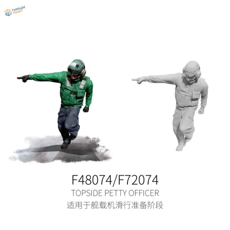1/48 flight deck crew set 2: green gray petty officer in flight suit with helmet and resin model