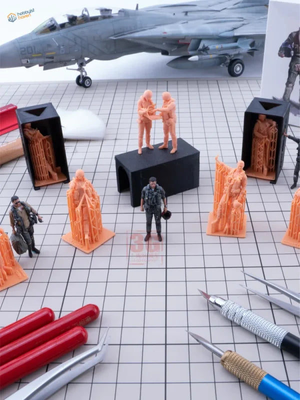 1/48 scale pilot figure for F-35 model with orange 3D-printed military figurines