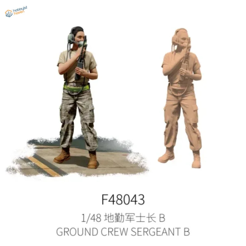 1/48 scale modern ground crew sergeant in tan uniform with green belt