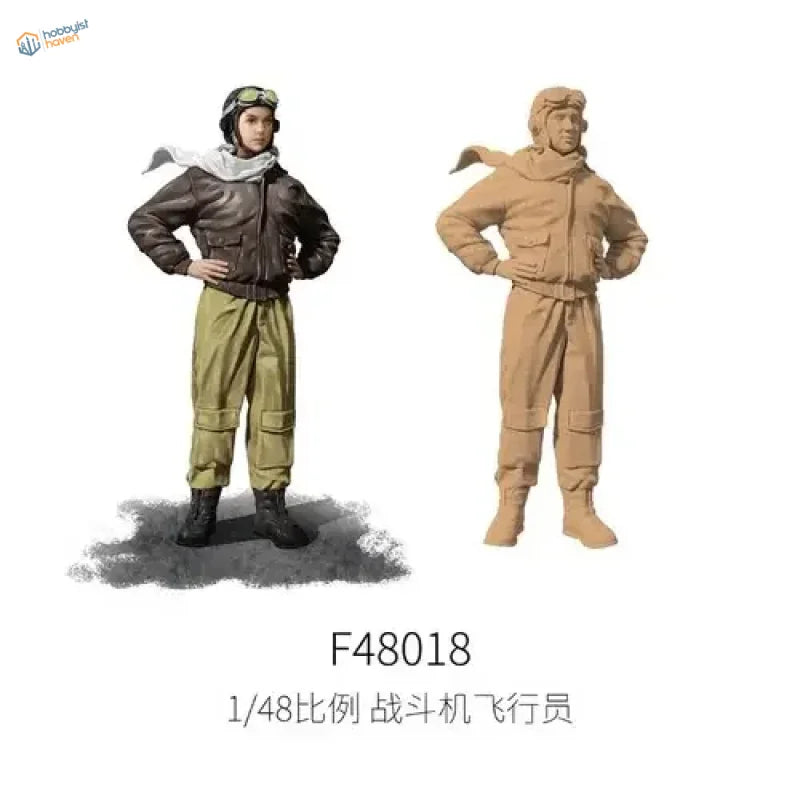 1/48 WWII fighter pilots: brown jacket and tan flight gear figures