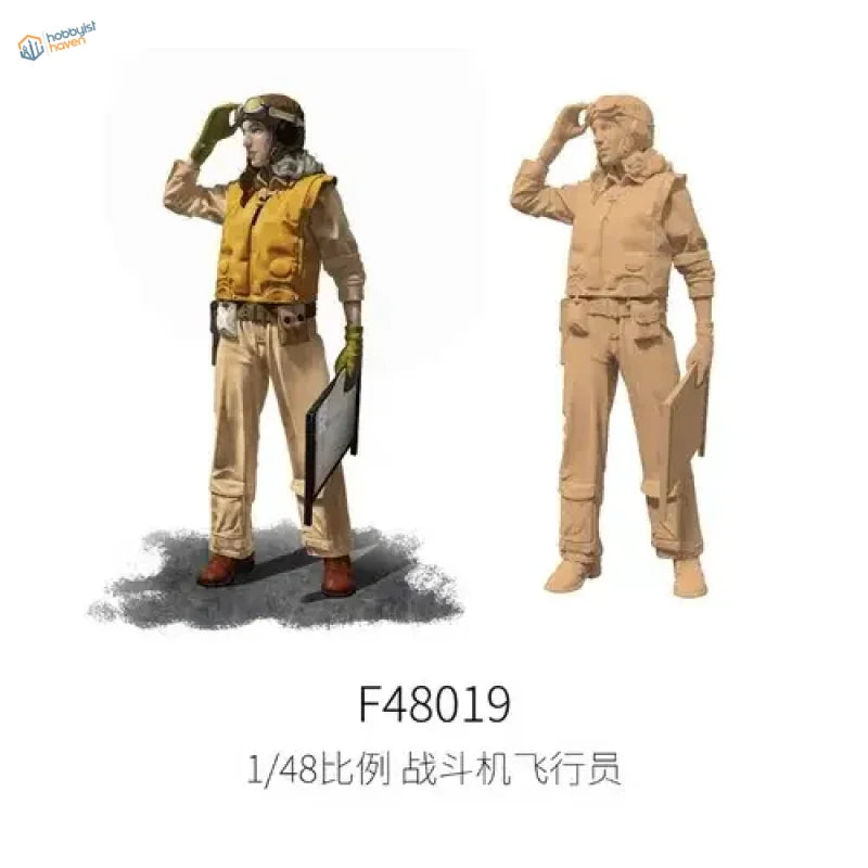 1/48 WWII fighter pilots figure in tan flight suit and yellow vest