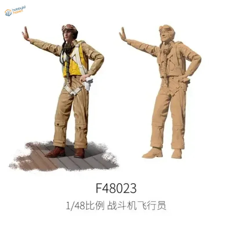 1/48 scale tan WWII fighter pilots in flight suits with yellow life vest