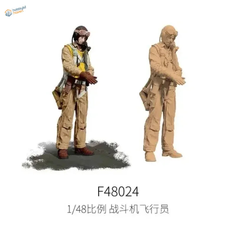 1/48 scale tan WWII fighter pilots figure in detailed flight suit and helmet