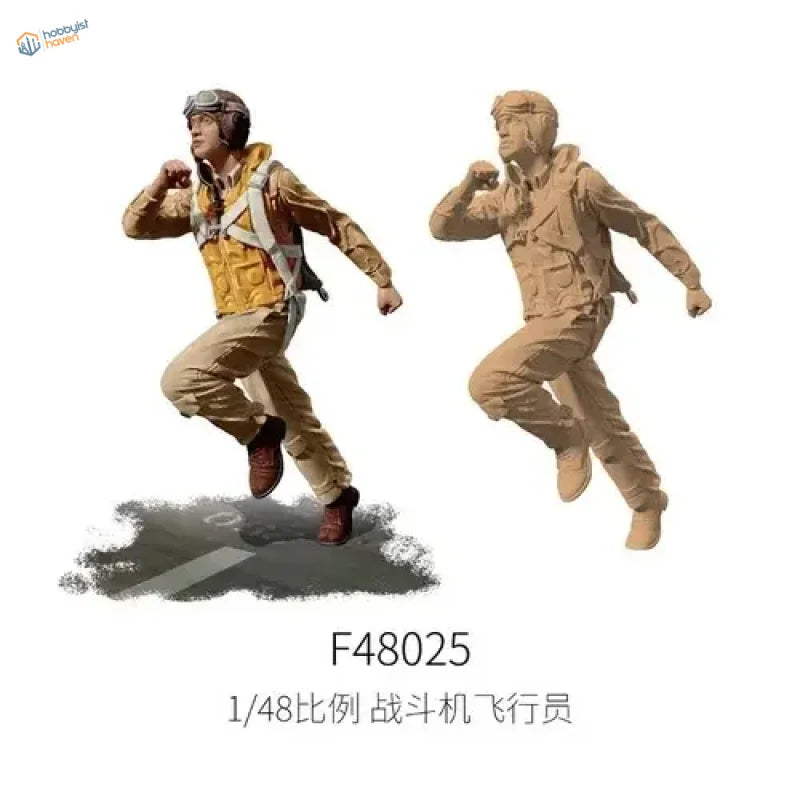 1/48 WWII fighter pilots figure in tan flight suit, yellow vest, goggles