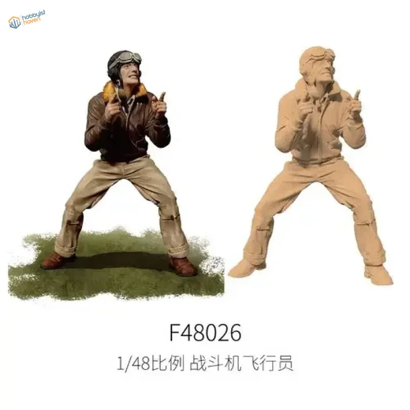 1/48 WWII fighter pilots figure in brown leather jacket, beige trousers, goggles, boots