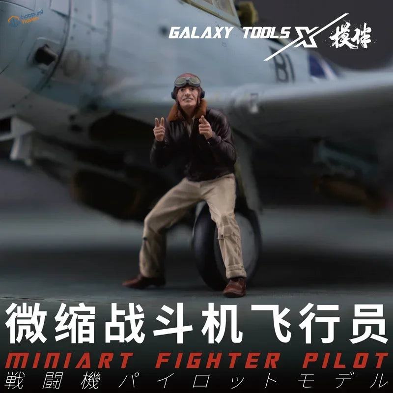 Miniart 1:24 WWII fighter pilots figure in leather jacket, goggles on head