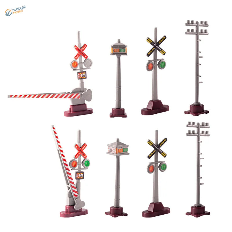 1/50 scale train traffic signs: miniature crossing signals with red-white barriers