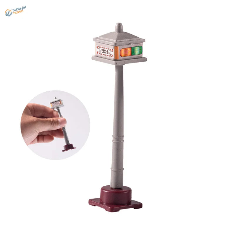 1/50 scale train traffic sign: gray plastic road closed with orange green lights