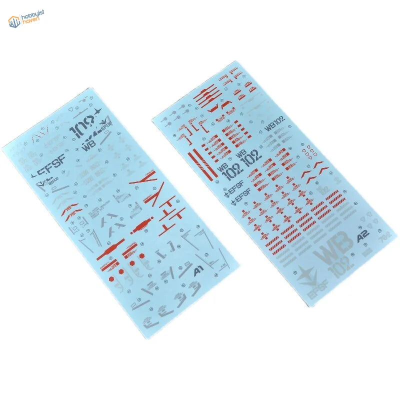 Light blue Unleashed RX-78-2 decal sheet with red gray markings for PG modeling upgrade