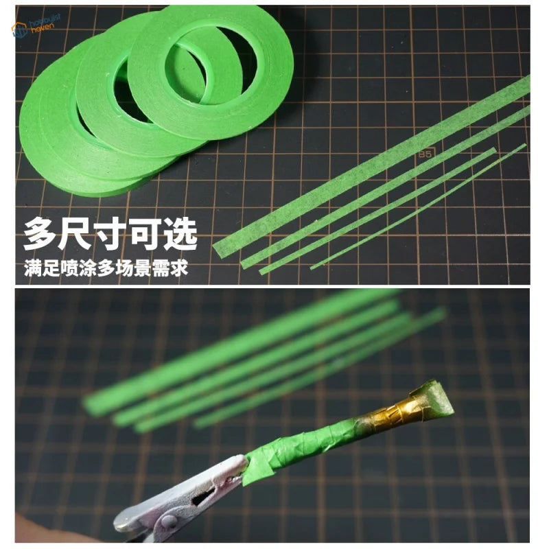 1-6mm fine masking tape rolls and strips in bright green for model painting