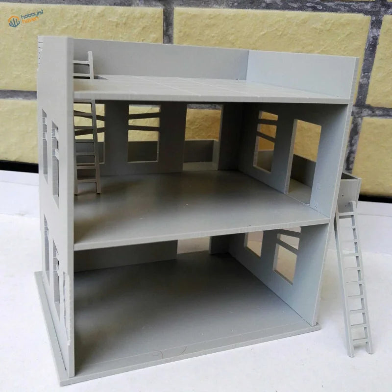 Gray plastic 1/72 modern building model kit with ladders