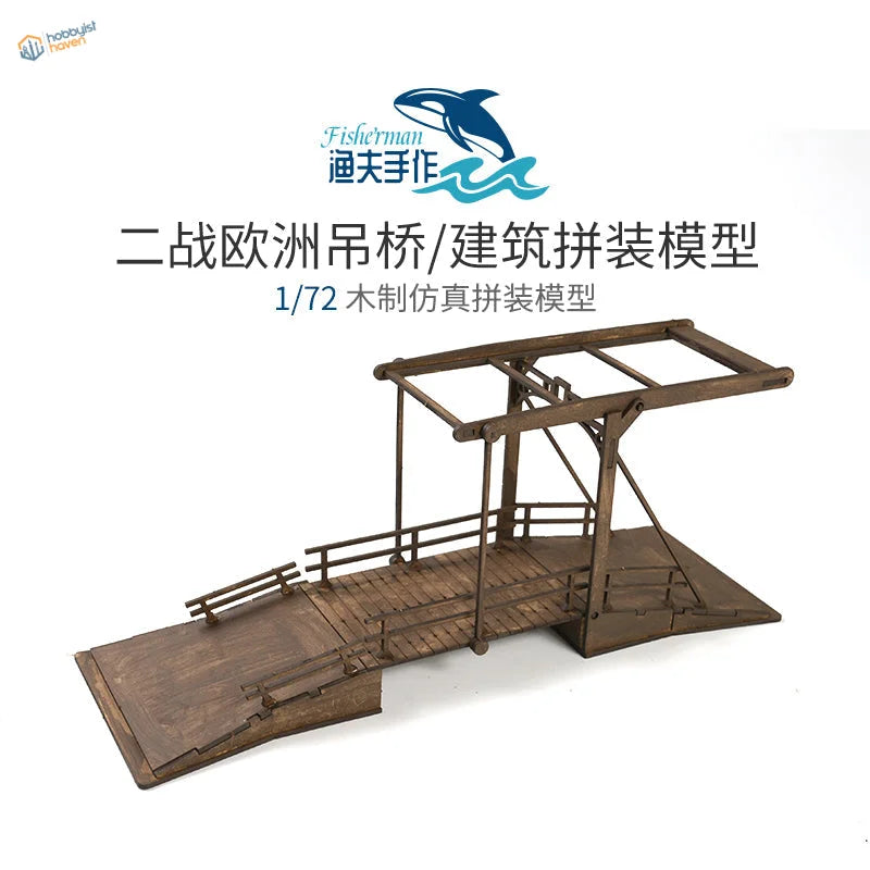 1/72 scale wooden model kit of WWII European drawbridge for dioramas