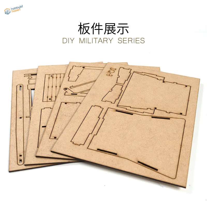 Light brown laser-cut wooden puzzle pieces for 1/72 WWII European Drawbridge model kit