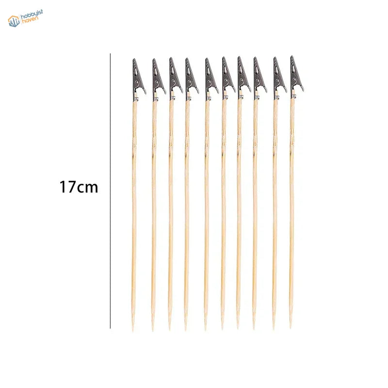 10 wooden skewers with alligator clips for scale modeling tools